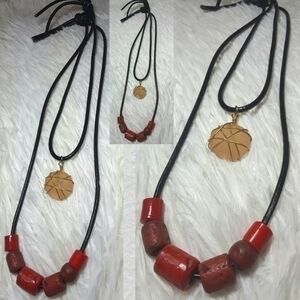 Lava Bead Earth Stone Leather Cord Necklace